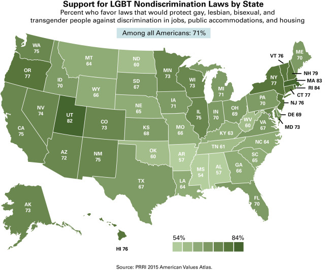 PRRI AVA Nondiscrimination laws heat map