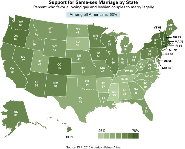 PRRI AVA Same-sex marriage heat map